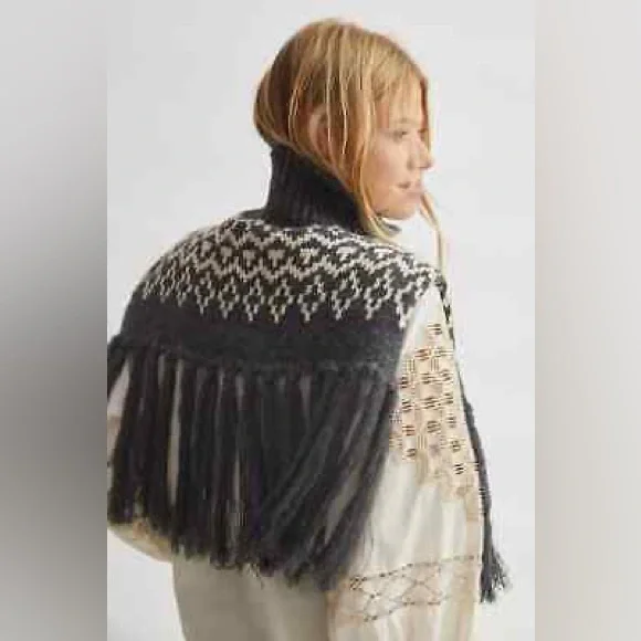 Anthropologie Scarf Womens Fringed Turtleneck Collar Boho Southwest Cowgirl Fall - Picture 4 of 13